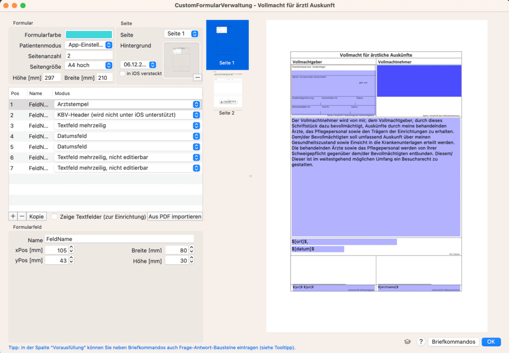 tomedo handbuch formular custom verwaltung