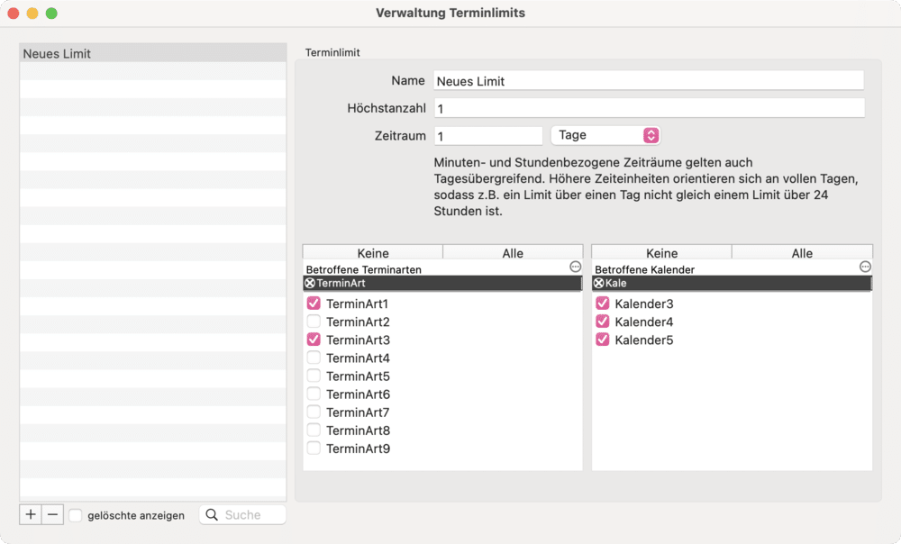 tomedo handbuch kalender termin limit verwaltung