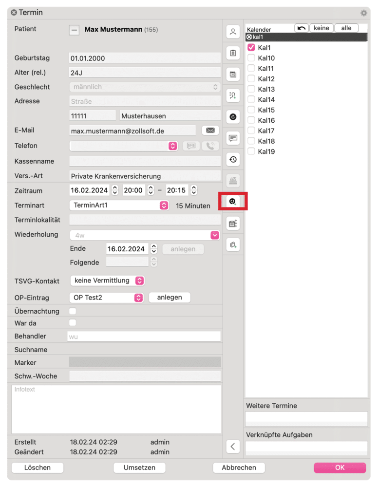 tomedo handbuch kalender termindetails popover offline zu online