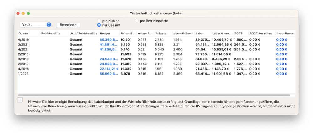 tomedo handbuch labor abrechnung wirtschaftlichkeitsbonus