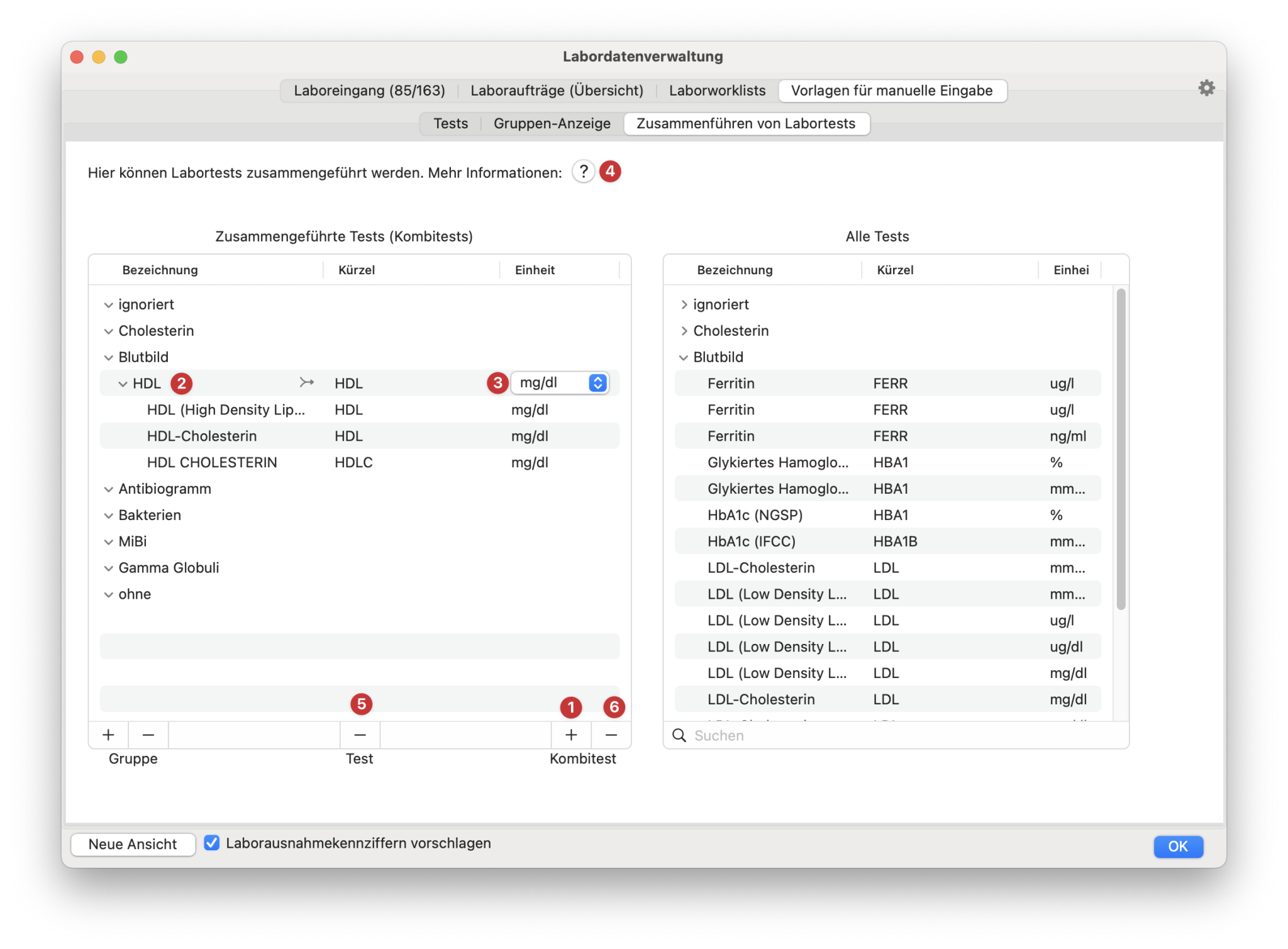 tomedo handbuch labor kombitest konfiguration