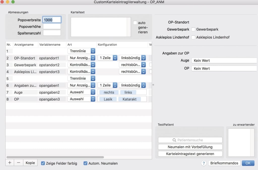 tomedo handbuch op plan custom karteieintrag verwaltung