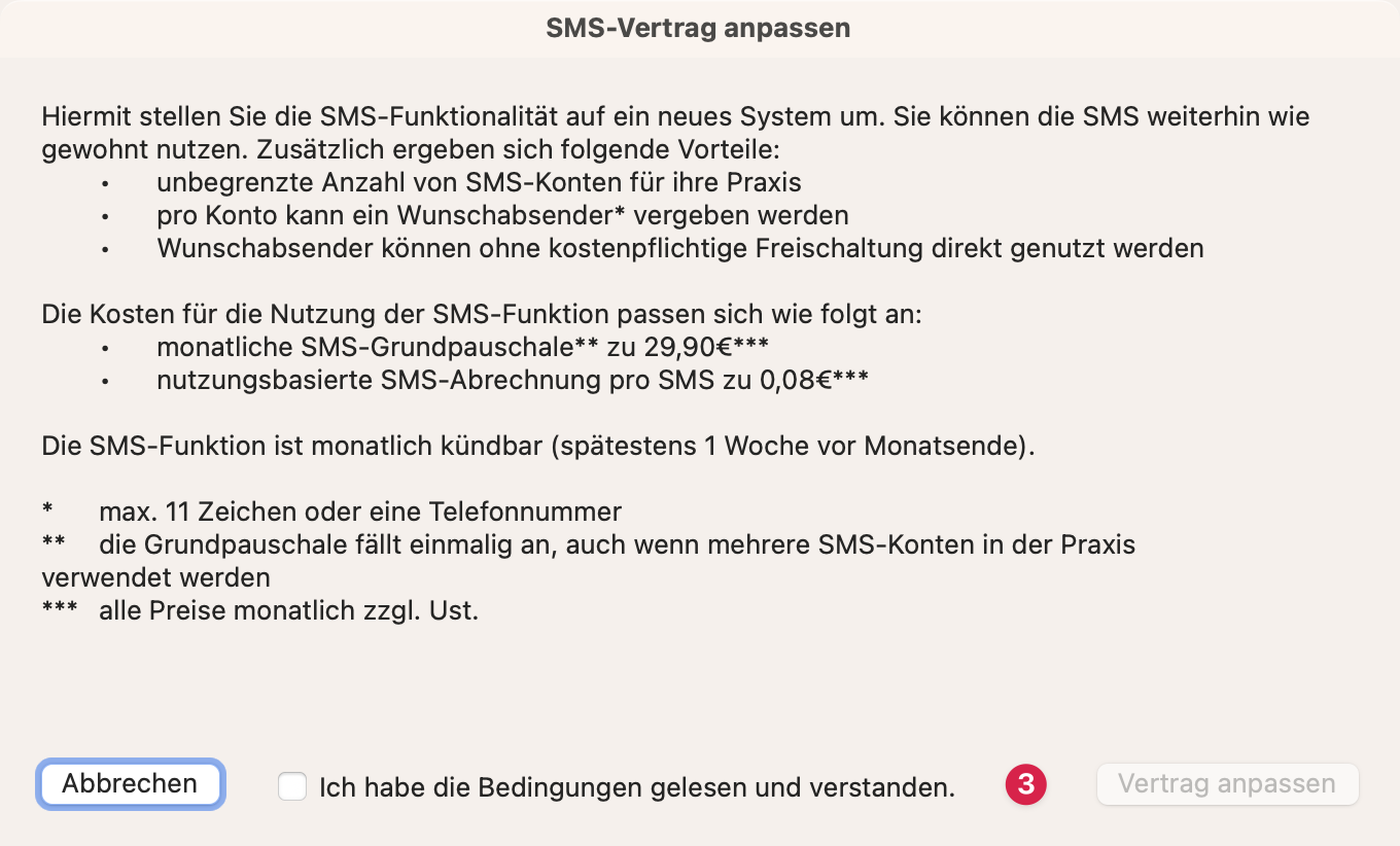 tomedo handbuch sms vorlagenverwaltung einstellungen hinweis vertrag