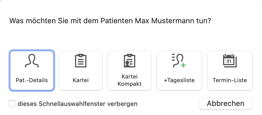 tomedo handbuch tagesliste patientensuche schnellauswahl