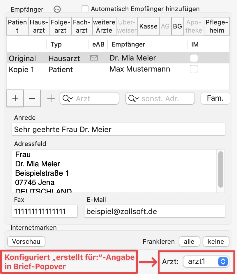 tomedo handbuch kommunikation mit aerzten patienten briefschreibung brief popover in der kartei Hinweis Button v1 162