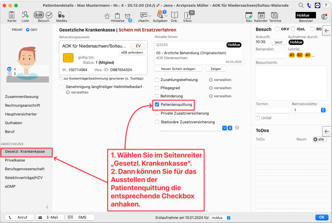 checkbox patientenquittung