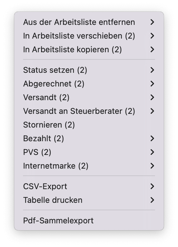 tomedo handbuch abrechnung neue privatrechnungsverwaltung arbeitslisten verschieben kopieren