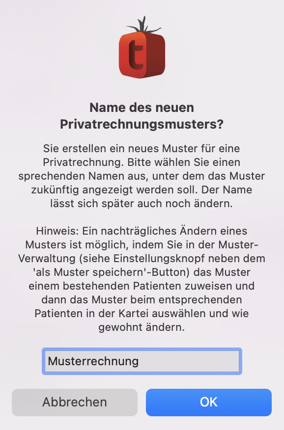 tomedo handbuch abrechnung privatrechnung muster name