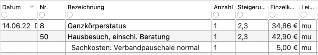 tomedo handbuch abrechnung privatrechnung sachkosten leistungsbezogen hinzugefuegt