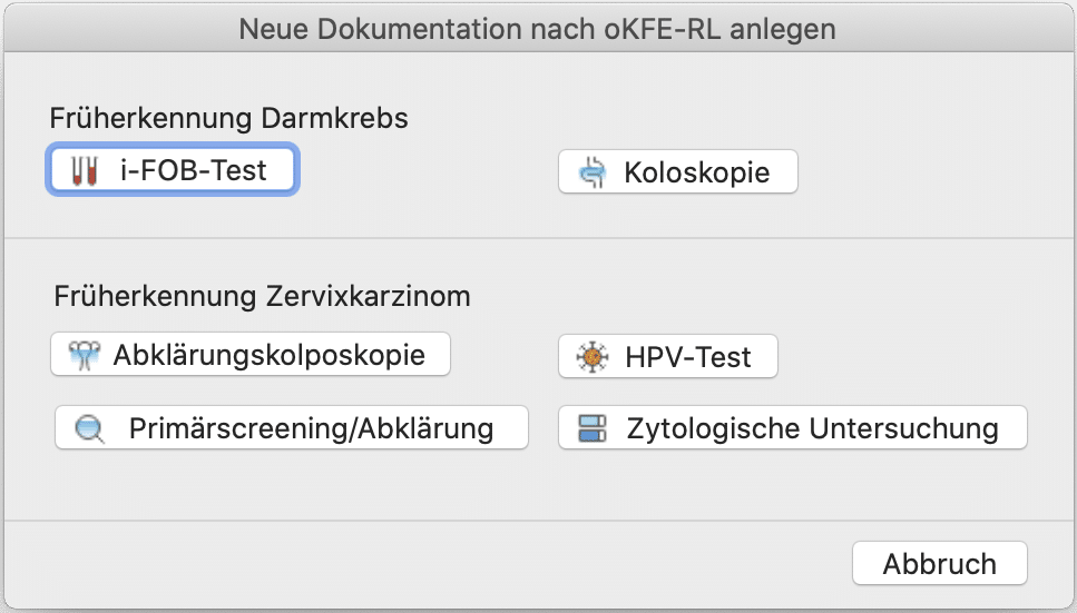 tomedo handbuch elektronische dokumentation frueherkennung okfe auswahlfenster untersuchungen