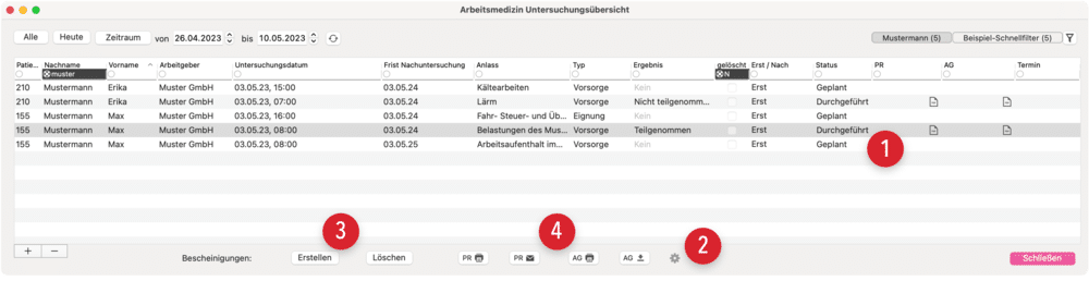 tomedo handbuch fachgruppen arbeitsmedizin untersuchungs uebersicht bescheinigungen