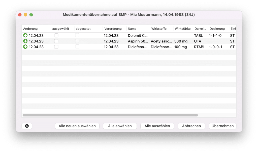 tomedo handbuch medikamentenverordnung bmp transfer dialog