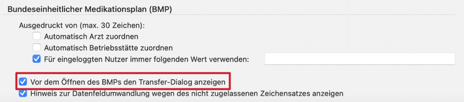 tomedo handbuch medikamentenverordnung bmp transfer dialog einstellungen