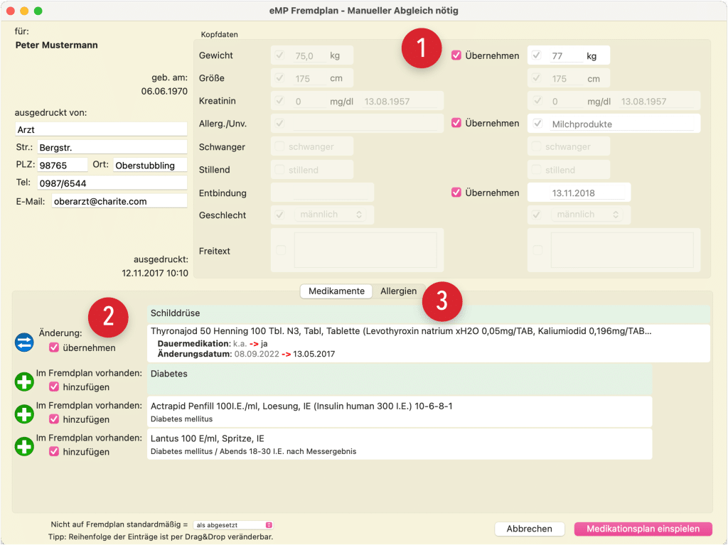 tomedo handbuch ti elektronischer medikationsplan emp lesen fremdplan datenabgleich medikamente