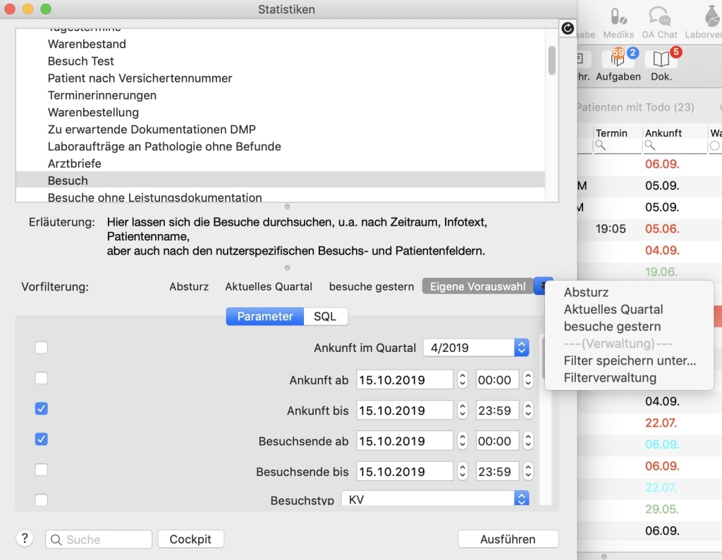 tomedo handbuch tipps uns tricks vorgefilterte statistikabfragen