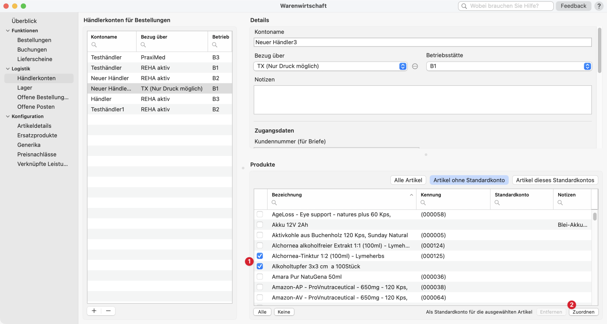 tomedo handbuch warenbestellung haendlerkonten zuordnen