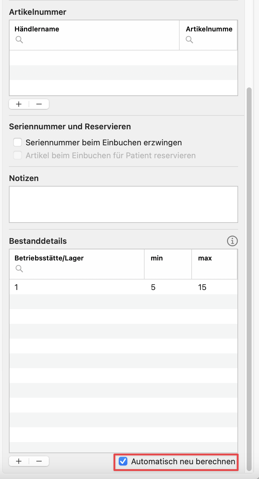 tomedo handbuch warenwirtschaft einstellungen automatische mindestbestandsberechnung ausgewaehlte waren 1