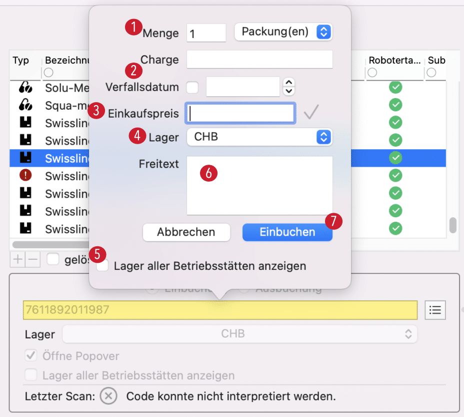 tomedo handbuch warenwirtschaft warenverwaltung barcode scannen popover schweiz 1