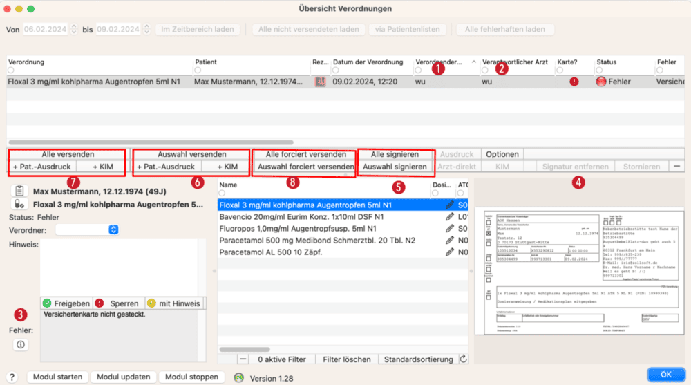 tomedo handbuch medikamente medikamentenverordnung eRezept versand fehler 2