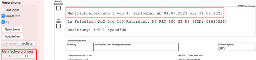 tomedo handbuch medikamente medikamentenverordnung eRezept Mehrfachverordnung Vorschau