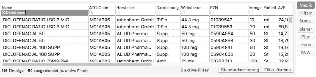 tomedo handbuch medikamente medikamentenverordnung filter