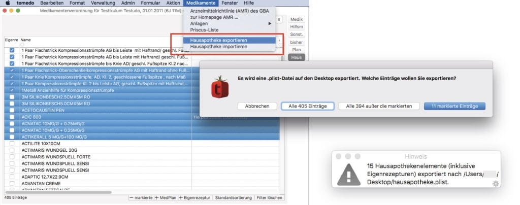 tomedo handbuch medikamente medikamentenverordnung hausapotheke exportieren