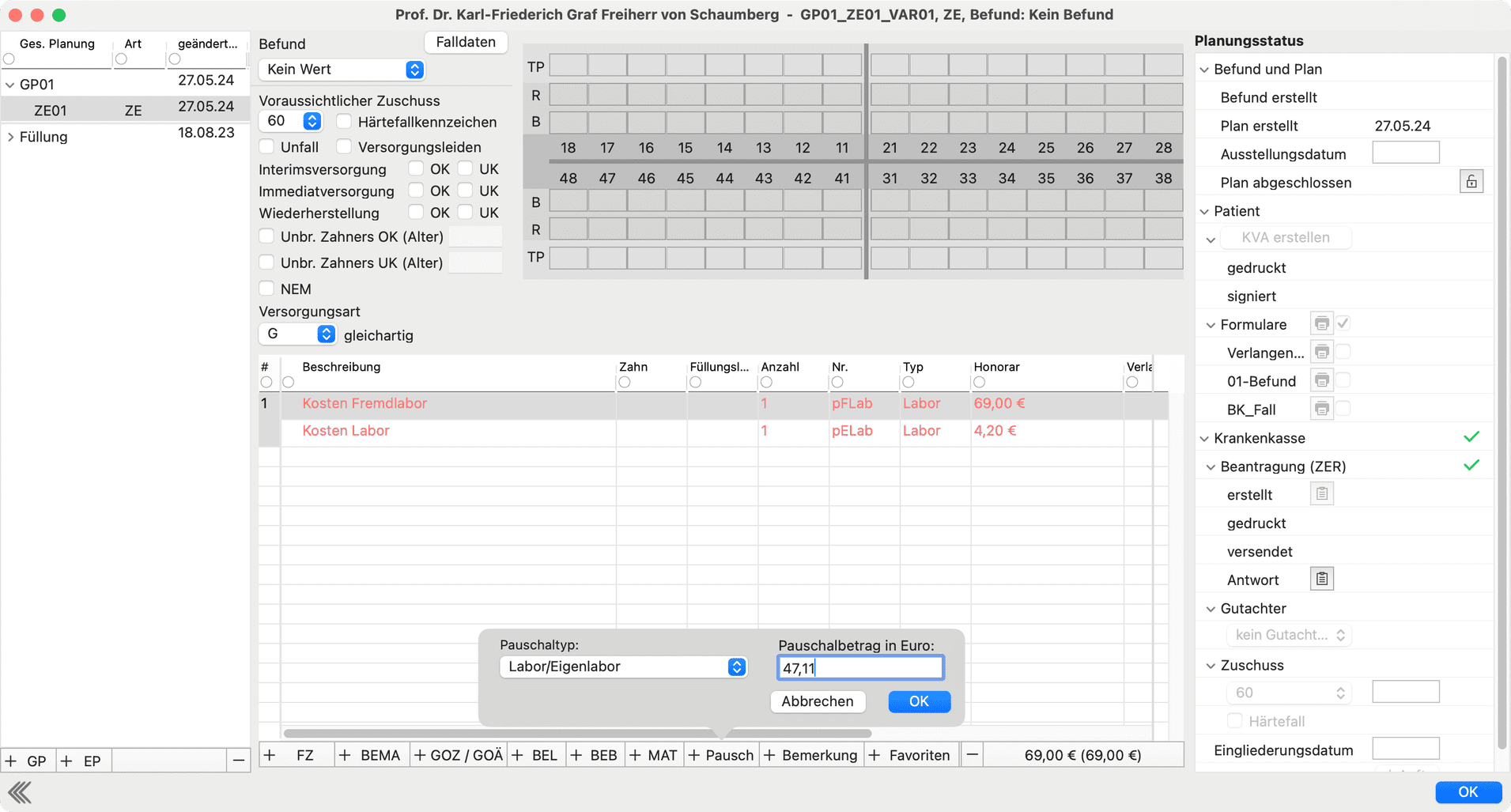 tomedo Dental Changelog Laborleistung pauschal 1