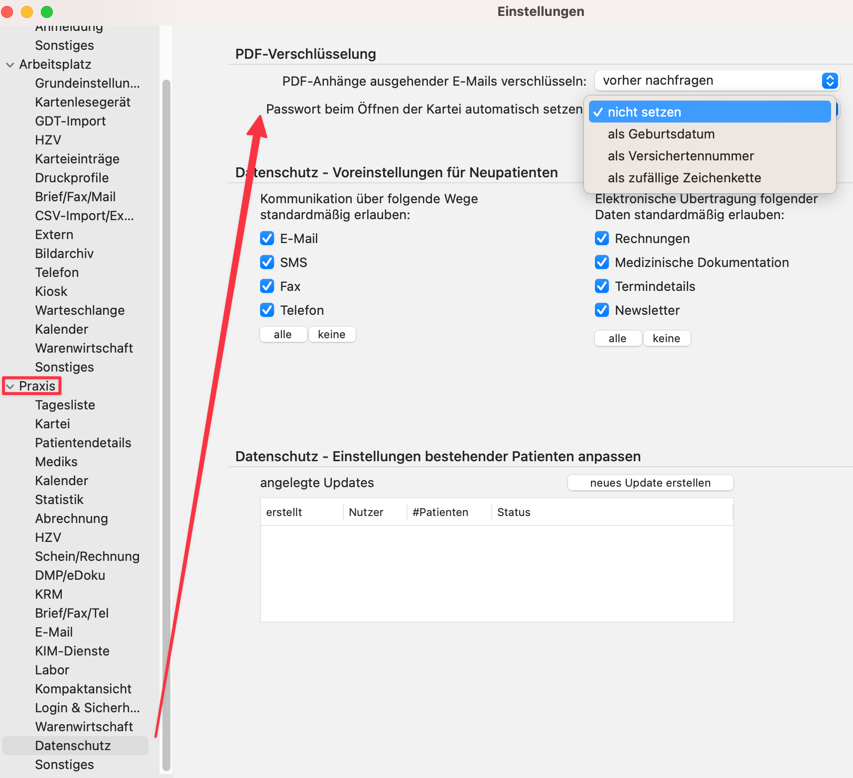 tomedo changelog v1 144 Verschluesselung Passwort 2