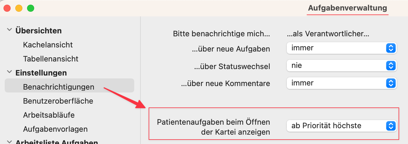 tomedo changelog v143 Aufgaben Benachrichtigung Patientenaufgaben 1