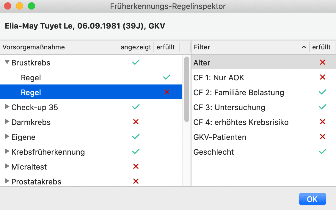 tomedo handbuch elektronische dokumentation Frueherkennung Regelinspektor