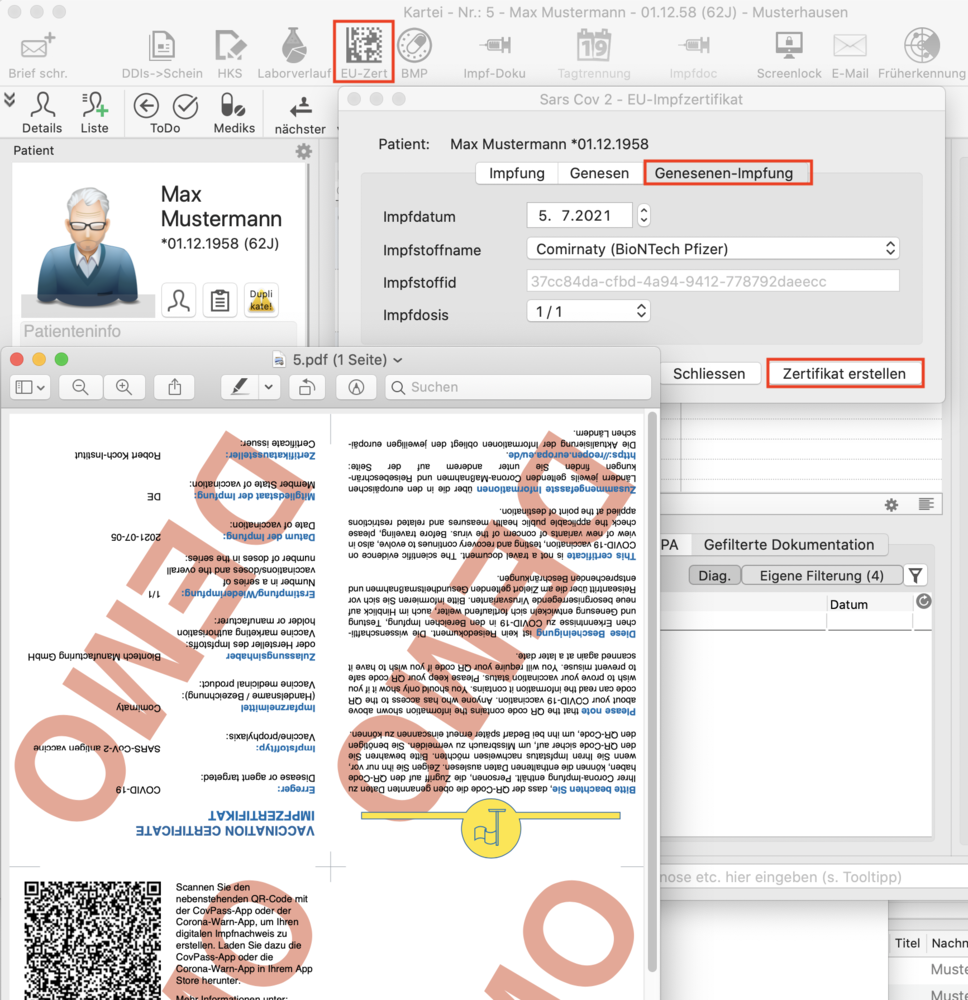 tomedo handbuch impfdoku impfzertifikate eu zert genesenen impfung pdf erzeugen
