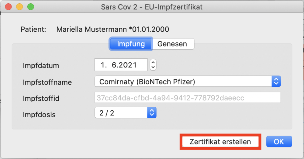 tomedo handbuch impfzertifikate eu zert eingabemaske 1