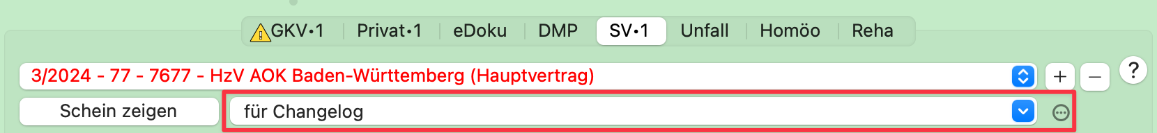 tomedo changelog v1 146 SV Schein Notizfeld