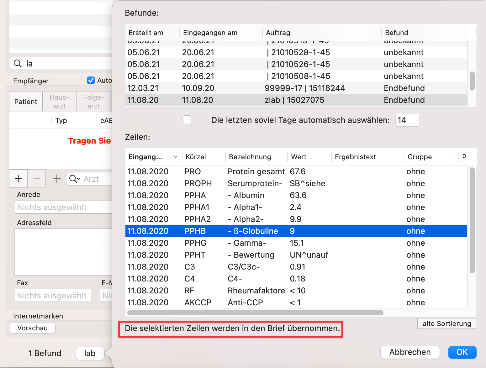 tomedo changelog v1 146 brief laborwerteuebernahme