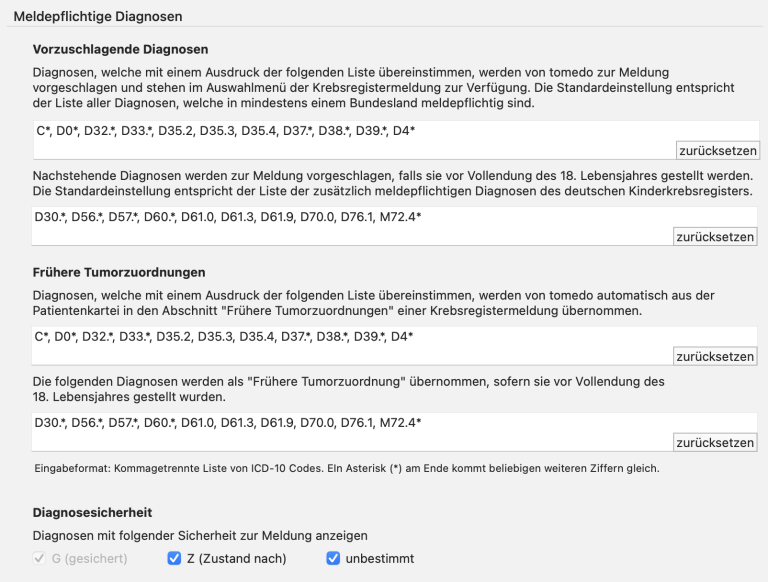 tomedo handbuch elektronische dokumentation krebsregister einstellungen
