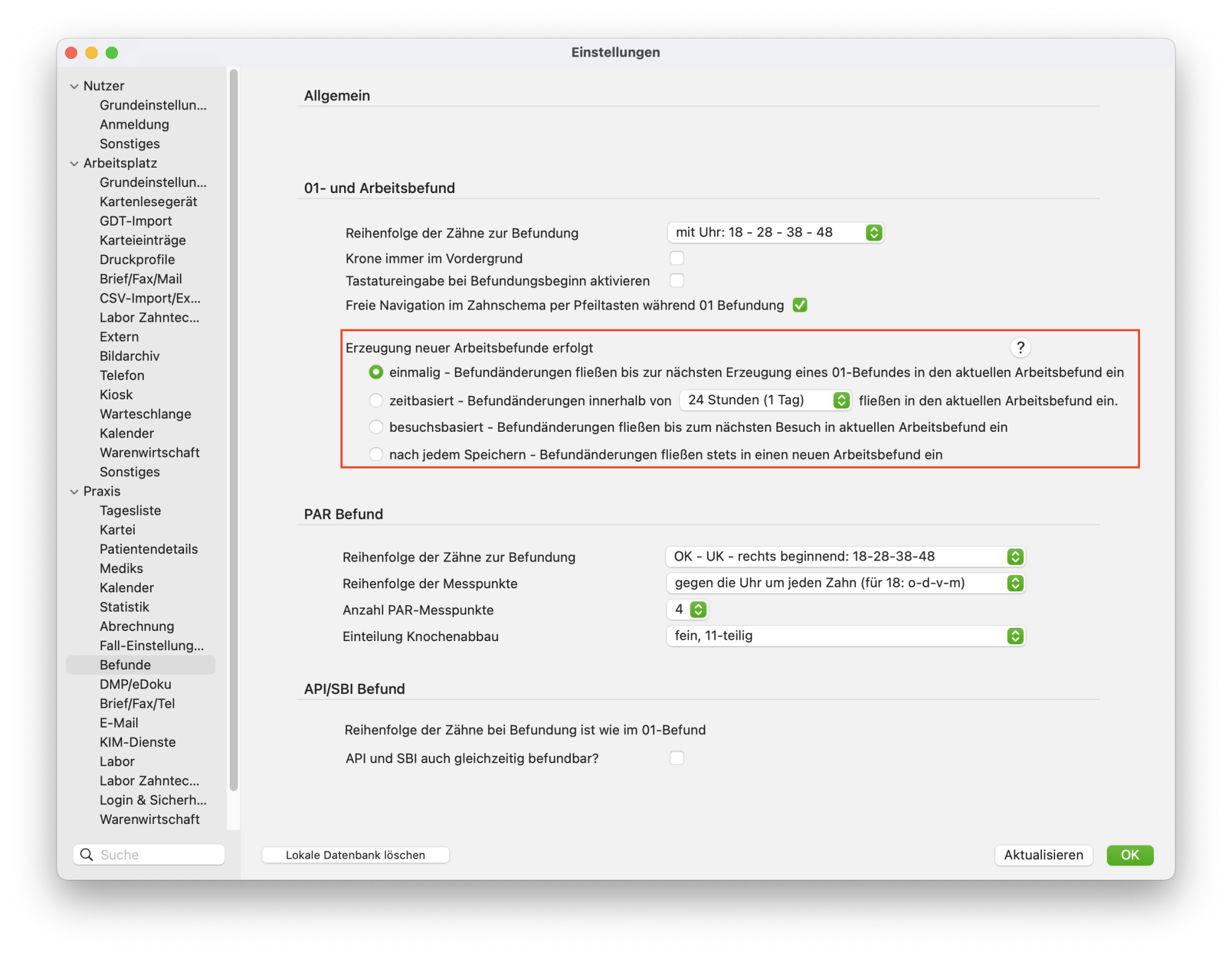 changelog tomedo dental v148 einstellung arbeitsbefund