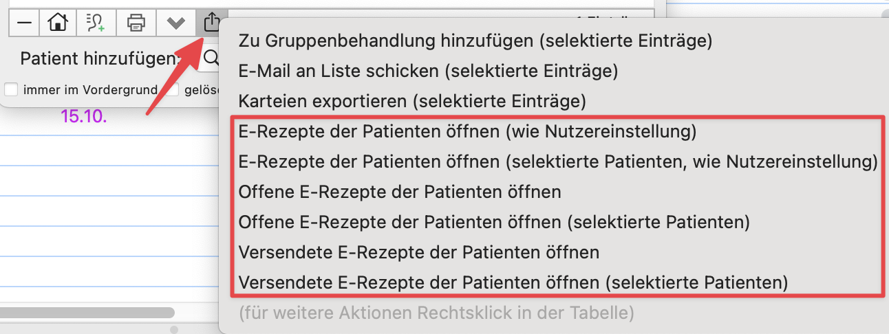 tomedo handbuch eRezept Verwaltung patientenliste panel