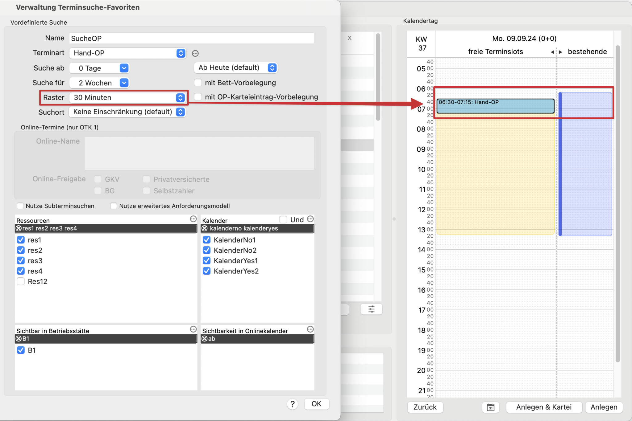 tomedo handbuch kalender terminsuche raster