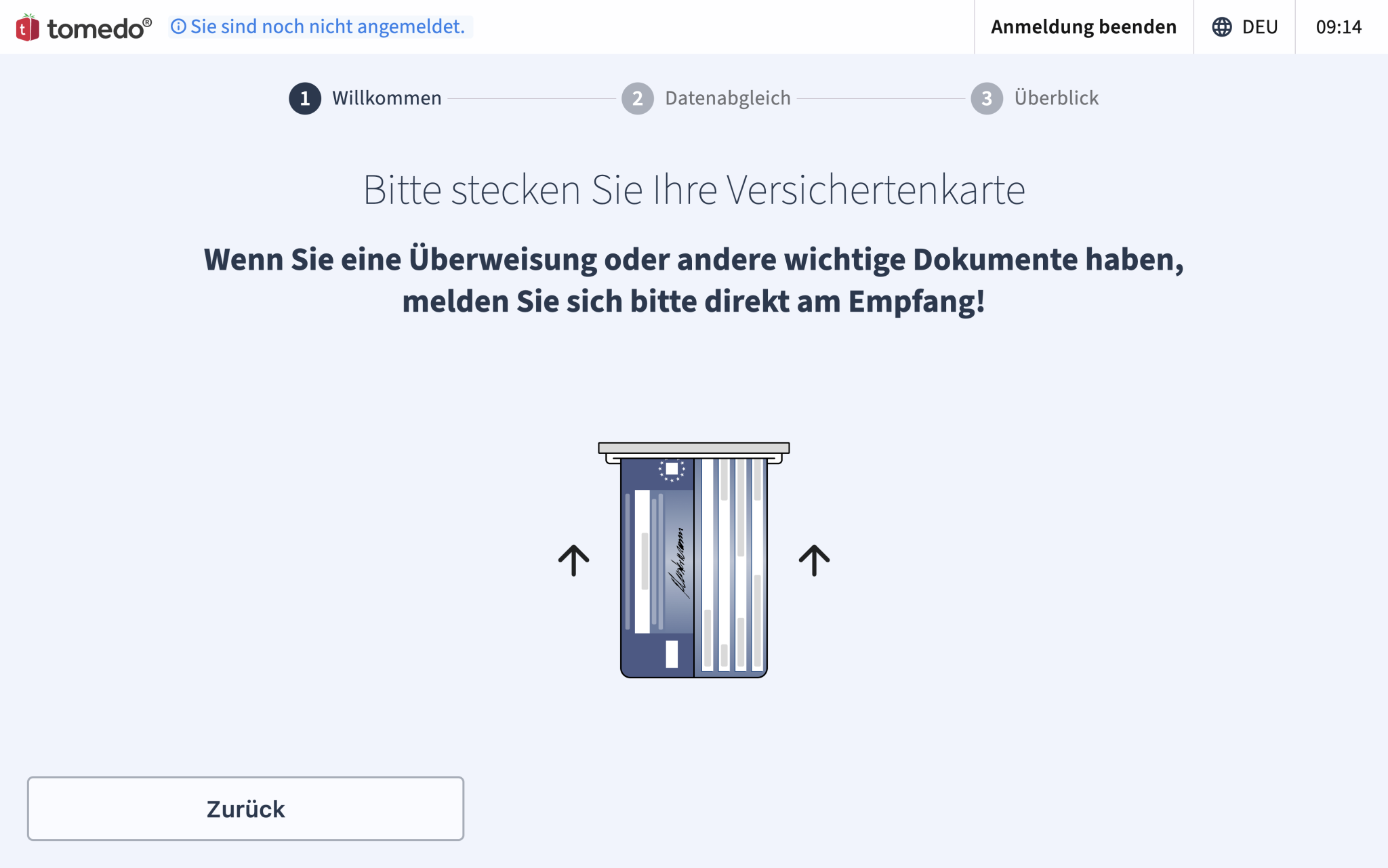 tomedo handbuch kiosk2.0 kiosk modus karte stecken