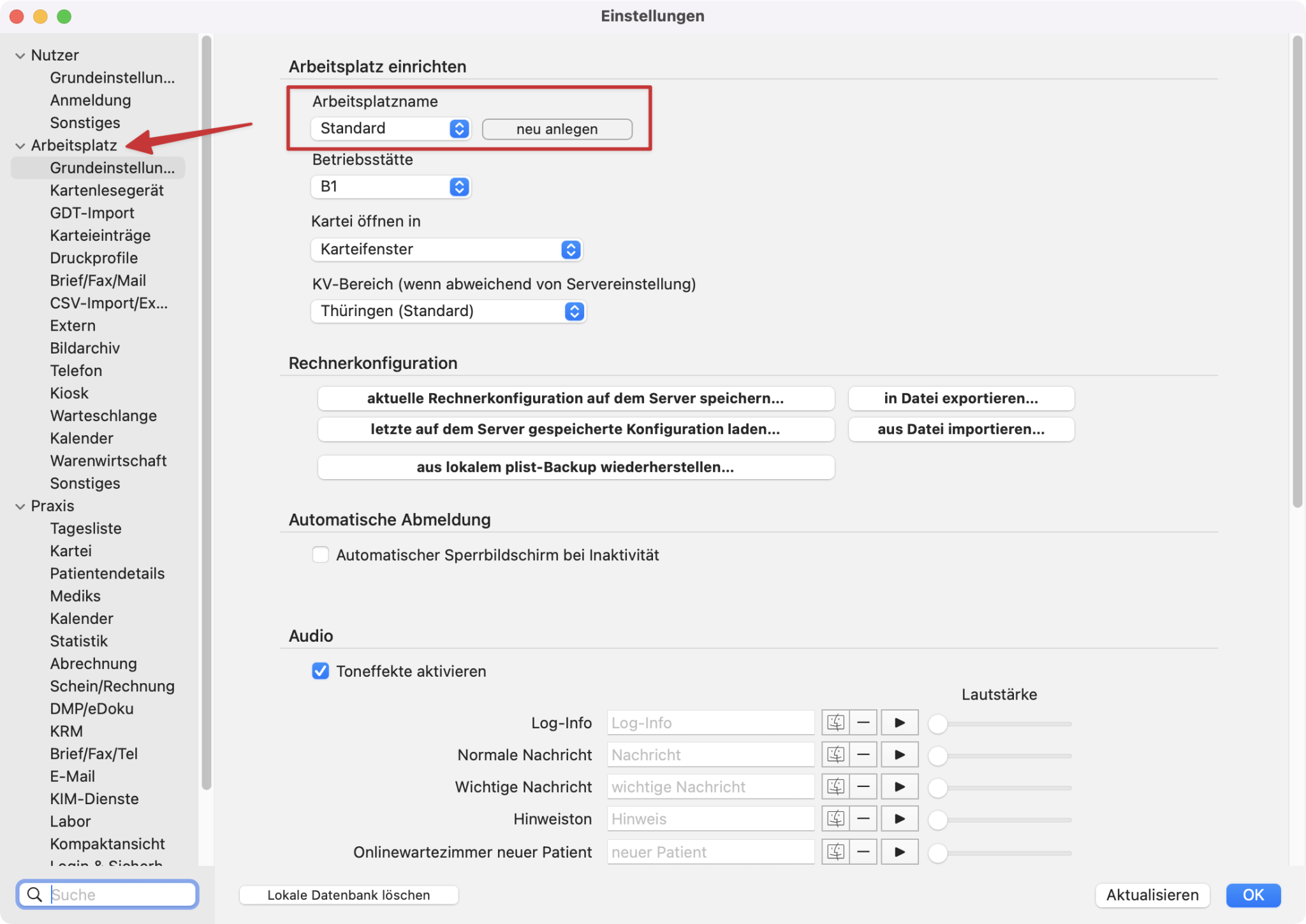 tomedo handbuch praxisorganisation arbeitsplatz einstellungen