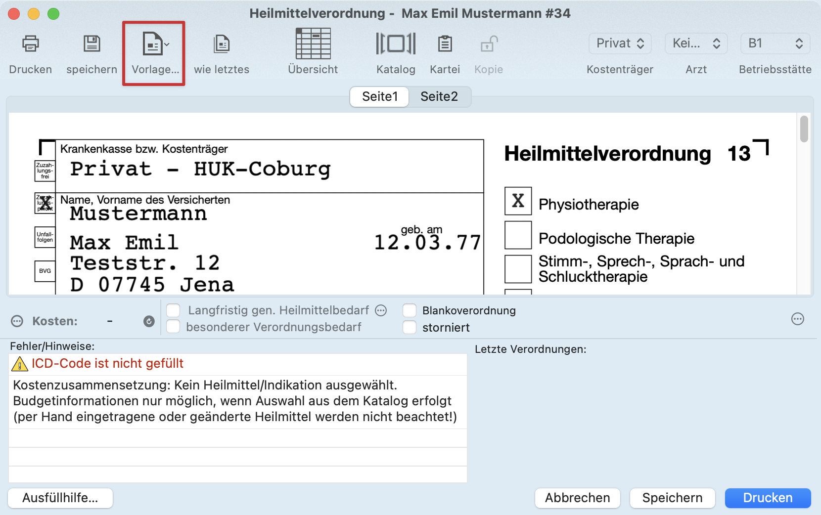 tomedo handbuch tipps formular verordnung physio ergo vorlage