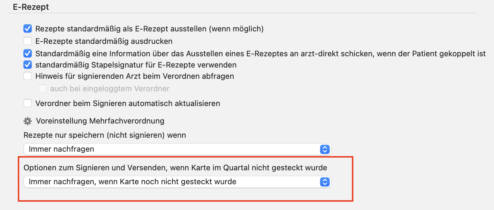 handbuch tomedo eRezept Einstellung eGK nicht gesteckt