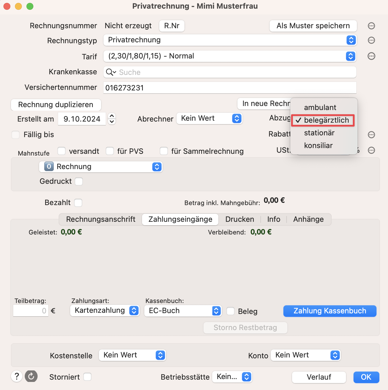 tomedo handbuch abrechnung belegarzt einstellung privat