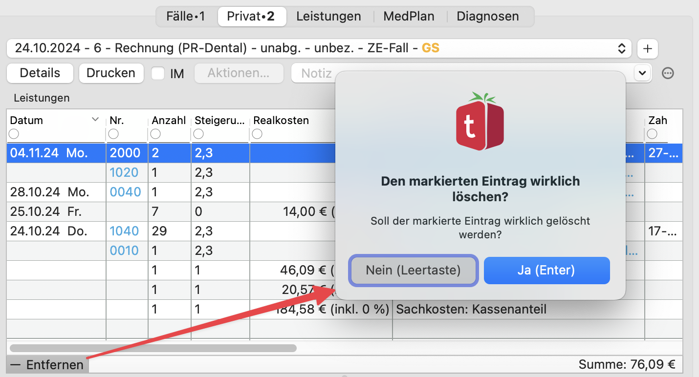 tomedo changelog v1 148 31 1 Leistung loeschen