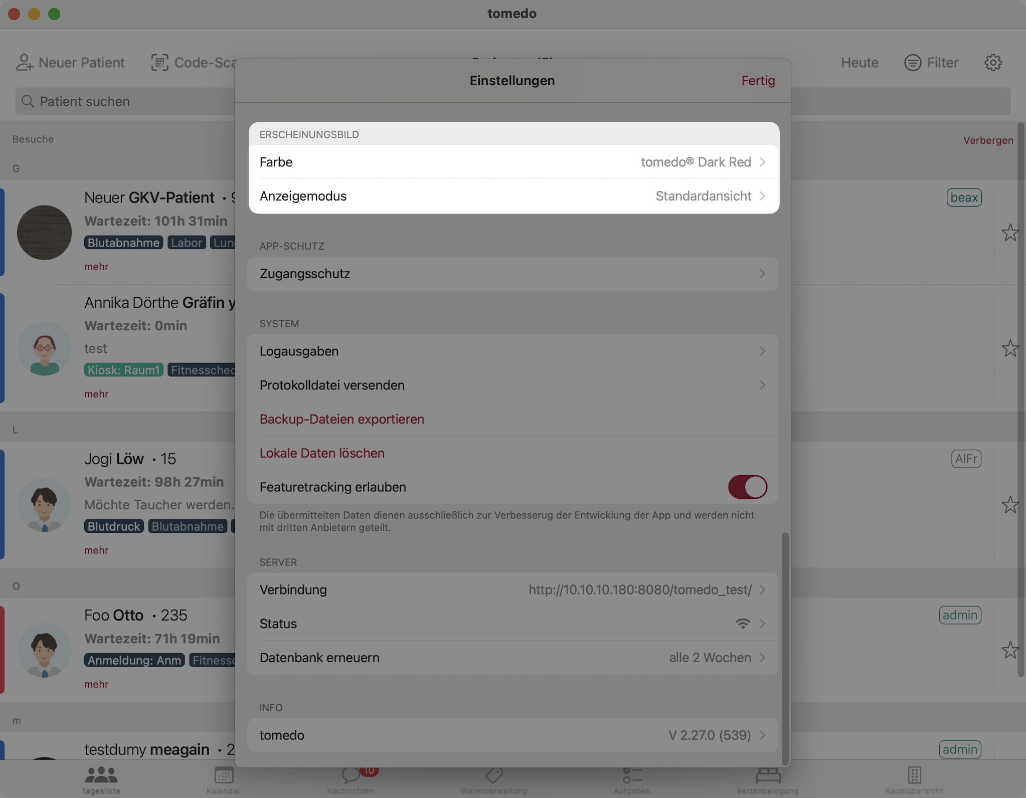 tomedo handbuch ios tagesliste einstellungen erscheinungsbild