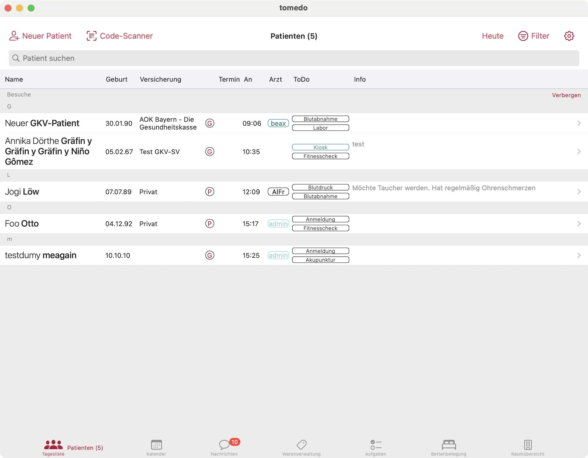 tomedo handbuch ios tagesliste einstellungen tagesliste erweiterete Liste