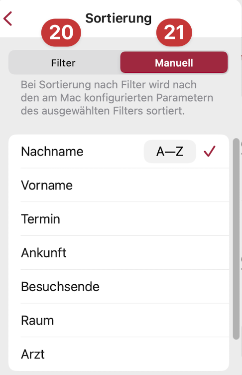 tomedo handbuch ios tagesliste filter sortierung