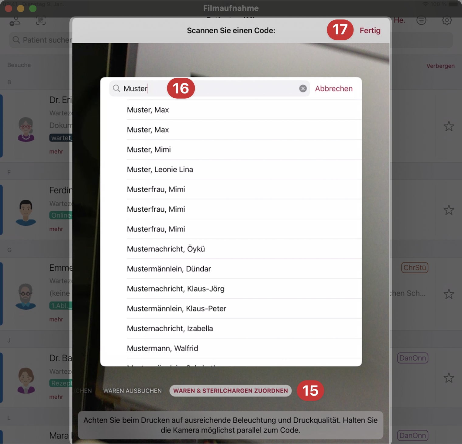 tomedo handbuch ios tagesliste qr code scanner 2