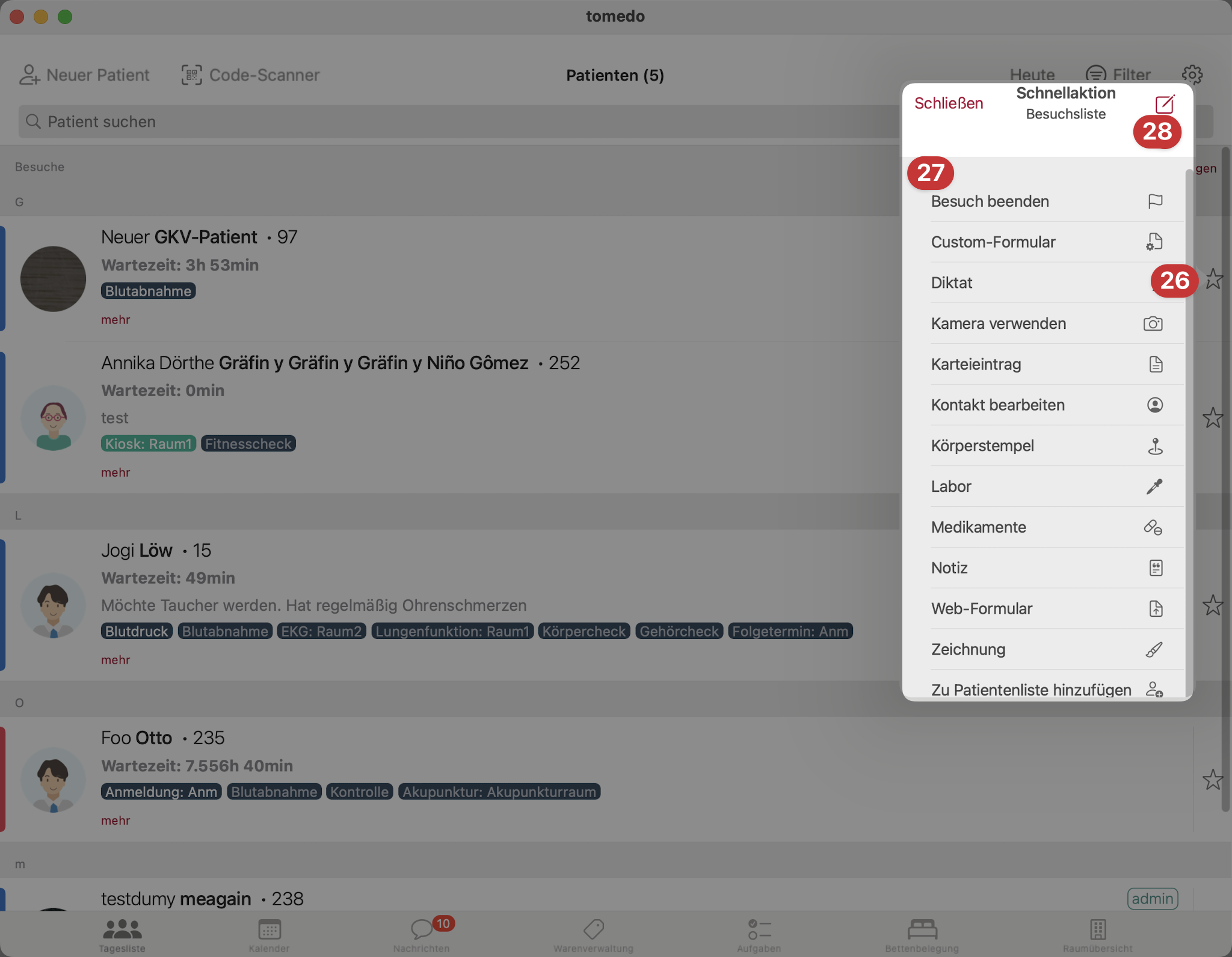 tomedo handbuch ios tagesliste schnellaktion