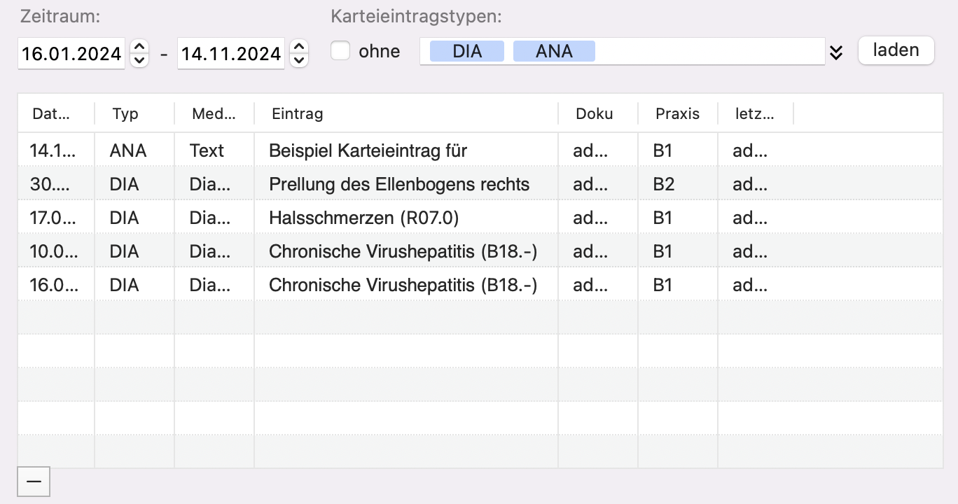 tomedo handbuch kartei karteiexport mit auswahl beispiel